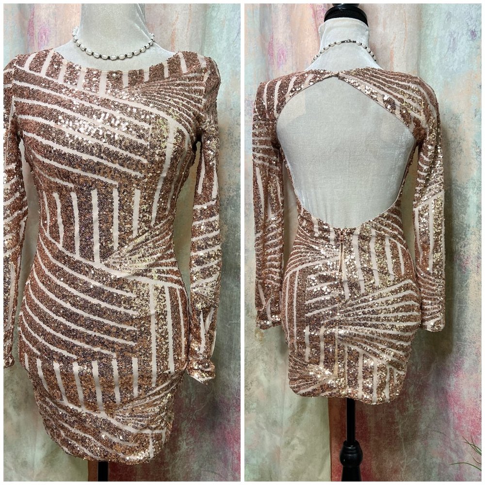 📌Xenia Boutique Rose Gold Mini Sequin Bodycon Formal - Ball - Prom Dress